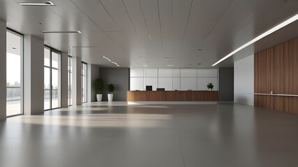 White and wooden empty office hall