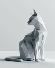 3D rendered creative cat origami, ad mockup isolated on a white and gray background.
