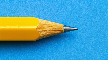 A yellow pencil with a sharpened point is on a blue background - Powered by Adobe