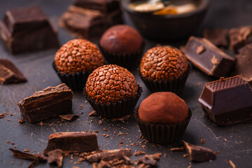 Homemade chocolate truffles with chocolate pieces