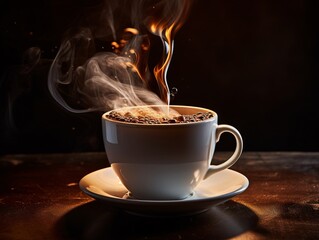 a cup of coffee with smoke coming out of it