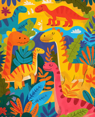 children's drawing with dinosaurs