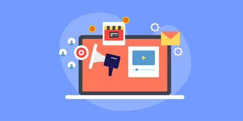 Online marketing campaign for targeting audience, digital service and ecommerce store promotion conceptual vector illustration. 