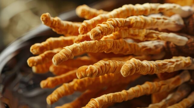  Cordyceps mushrooms, showcasing their unique shape and earthy aroma. 