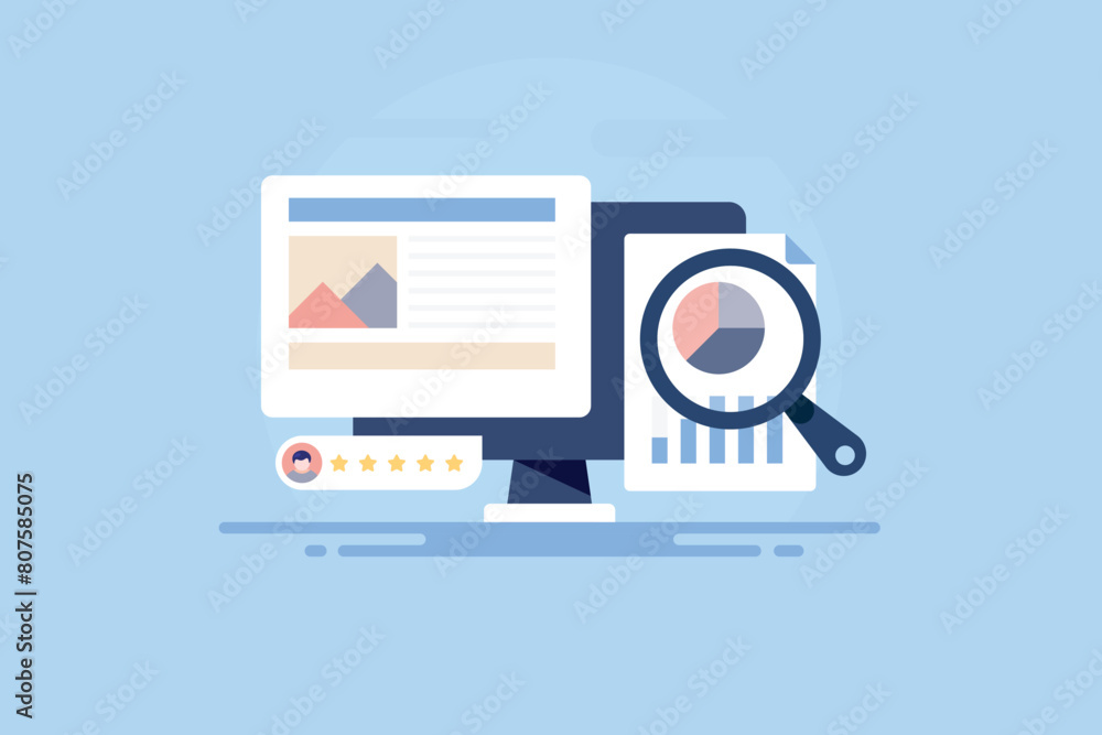 Poster web analytics report, website performance data monitoring market chart, sales graph e-business infor