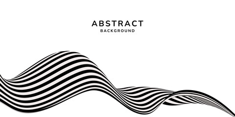 abstract background wavy Lines background, black and white striped. copy space. banner.  