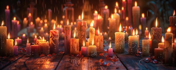 Fototapeta premium Enigmatic Candlelit Ambiance with Melting Wax and Warm Glow