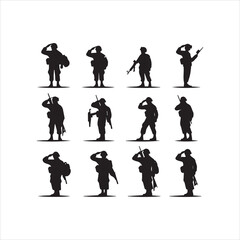 Veterans Army Saluting Vector Silhouettes Bundle, Soldier silhouettes collection for Veterans Day