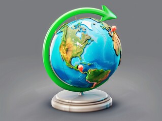 a globe with a green arrow pointing to the earth