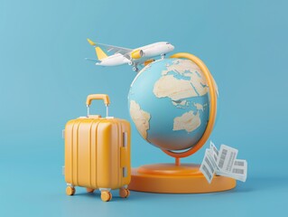 a globe and a suitcase with a plane on it