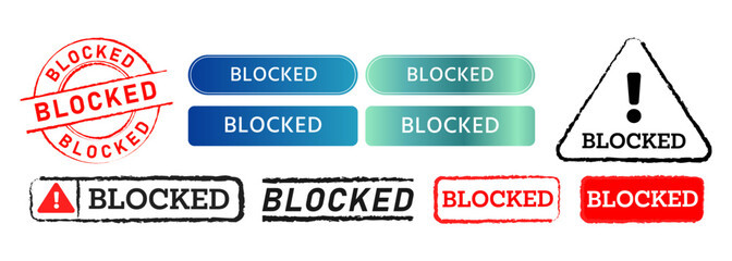 blocked rectangle circle stamp and button sign for blocking prohibition permission
