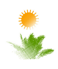 funny sun and palm tree. hand drawing. Not AI. Vector illustration