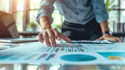  businessperson confidently presenting their work to a group of executives, using charts and graphs to illustrate their findings. The scene conveys professionalism and persuasive communication skills.