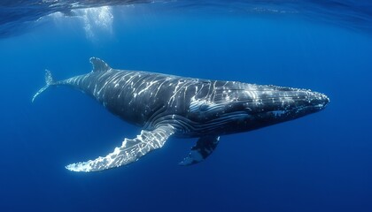 Ocean Monarch: Humpback Whale Gracefully Gliding through Deep Blue Waters