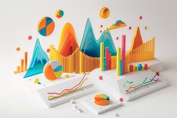 3D abstract vector illustration business graph analysis.