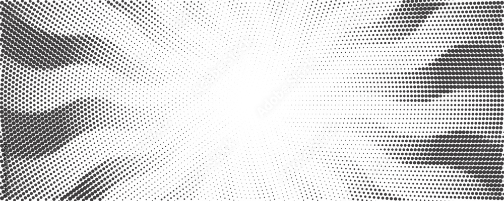 Poster sun rays halftone background. white and grey radial swirl abstract comic pattern. vector explosion a