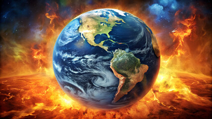 A photograph of our planet depicting severe global warming conditions.