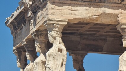 caryatids athens acropolis greece in sunny srping day