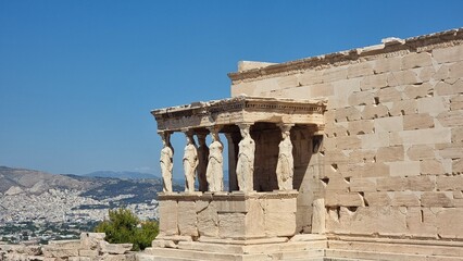 caryatids athens acropolis greece in sunny srping day
