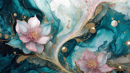 marbled flower water color with pearls