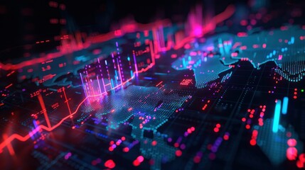 dynamic photorealistic image of a global stock market chart pulsating with energy on a futuristic trading platform, 