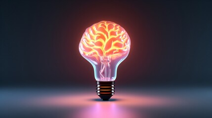 a light bulb with a glowing brain inside