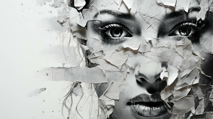 Torn paper woman art and fragile and broken feel loneliness and sadness