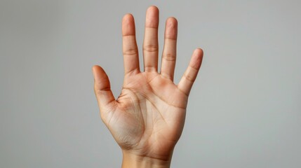 Stop Gesture, One hand up with palm facing forward, signaling 'stop' or setting a boundary.