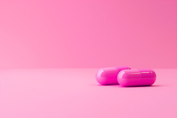 pink capsules sitting on a hot pink plain background