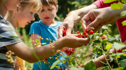 Picking Wild Berries - Children and parents collecting wild berries, learning which are edible and how to safely gather them.