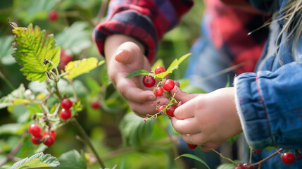 Picking Wild Berries - Children and parents collecting wild berries, learning which are edible and how to safely gather them.