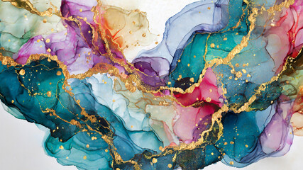 rainbow marble watercolour with gold seams