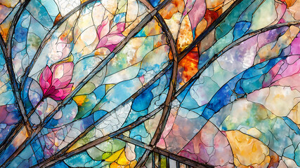 Fototapeta na wymiar rainbow stained glass pattern with flower