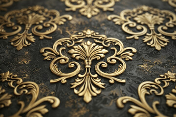 Golden floral ornament on dark background. Created with Ai