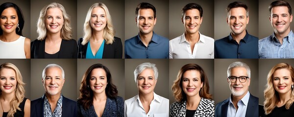 AI generated collection of headshots featuring a diverse range of smiling individuals