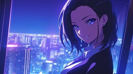 窓の外を眺めるビジネスウーマン、夜景36