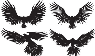 Set of wings icons black silhouette on white background 