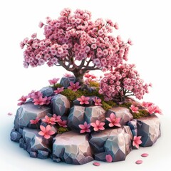 3D Sakura cherry blossom tree model. Exotic Japanese blossom floral plant. Generative AI technology.
