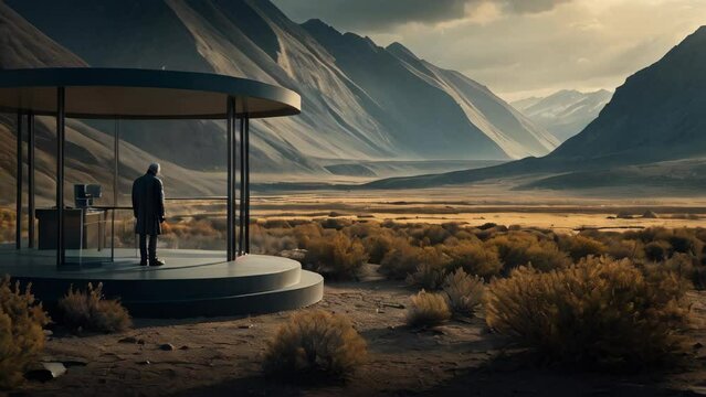 Modern technology in a barren place. Contrast conceptual illustration