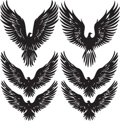 Set of wings icons black silhouette on white background 