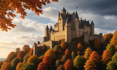 _A-medieval-castle-on-a-hilltop-surrounded-by-autum