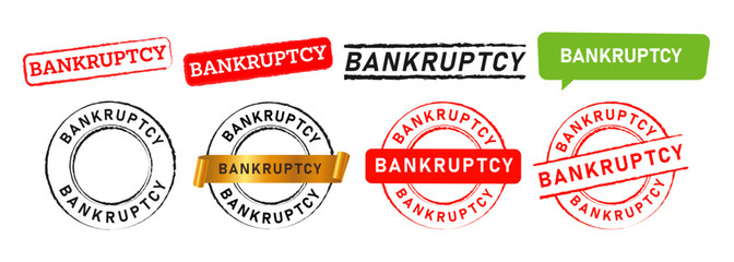bankruptcy rectangle circle rubber stamp label sticker sign for crisis economy financial