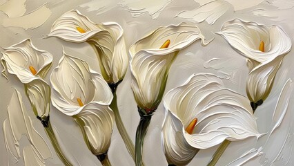 Creamy white calla lilies with bold brushstrokes