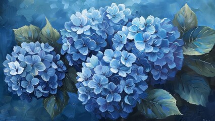 Pale blue hydrangeas with bold brushstrokes