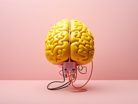 a yellow brain with wires