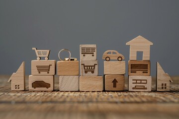 a stack of wooden blocks with icons