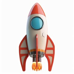 Rocket 3D icon illustration. Space galaxy exploration vehicle. Generative AI technology.