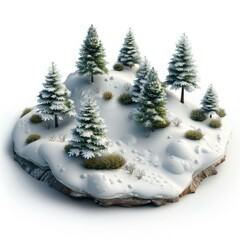 3D winter nature  with pine tree model. Generative AI technology.