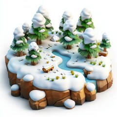 3D winter nature model. Generative AI technology.