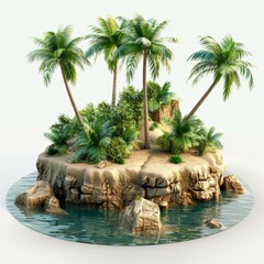 Tropical island 3D cartoon model. Generative AI technology.	
